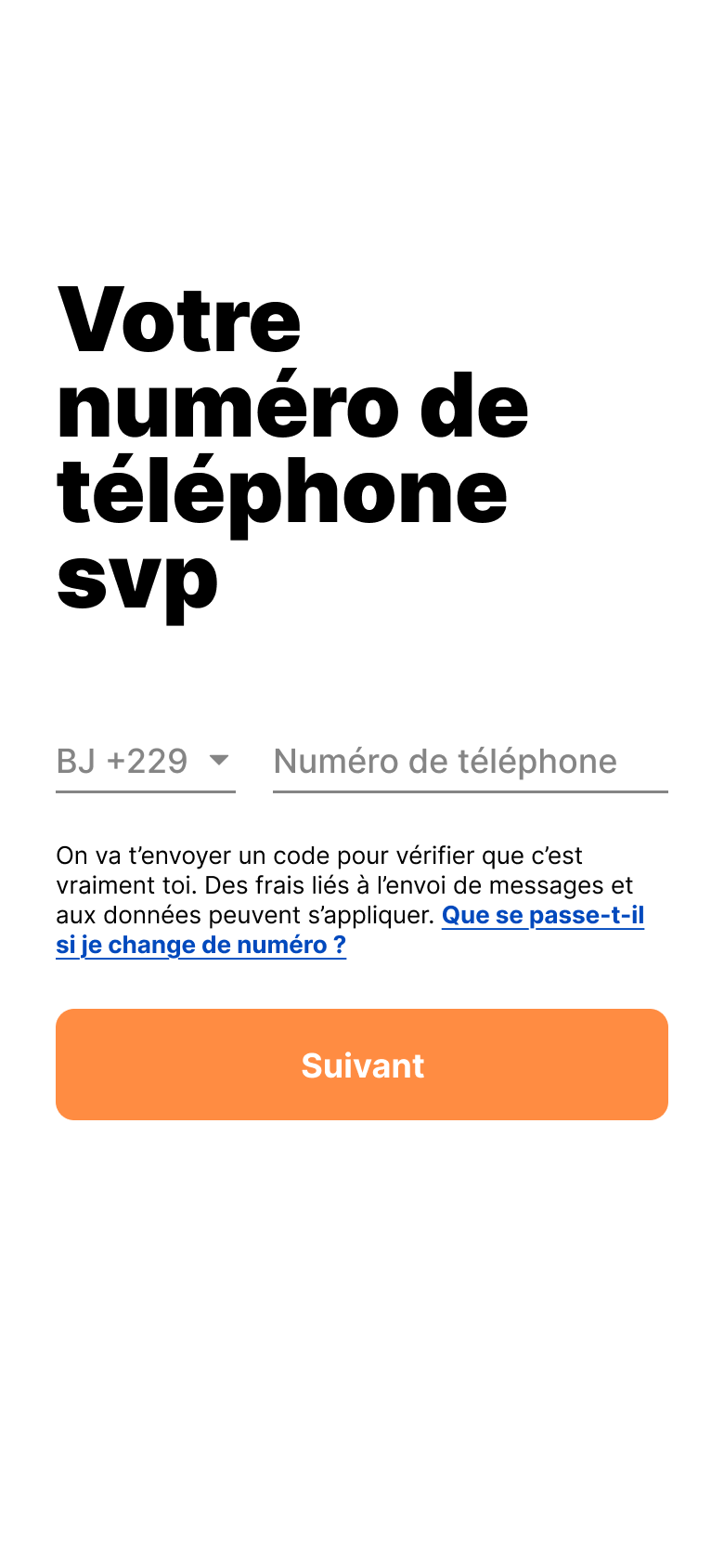 Écran de connexion de l'application ZϽN : saisie du numéro de téléphone